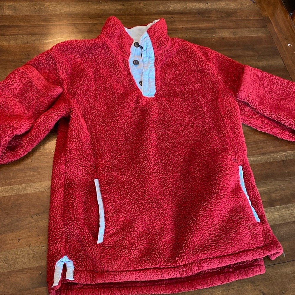 Mini Boden Red fleece pullover with corduroy accents 11/12